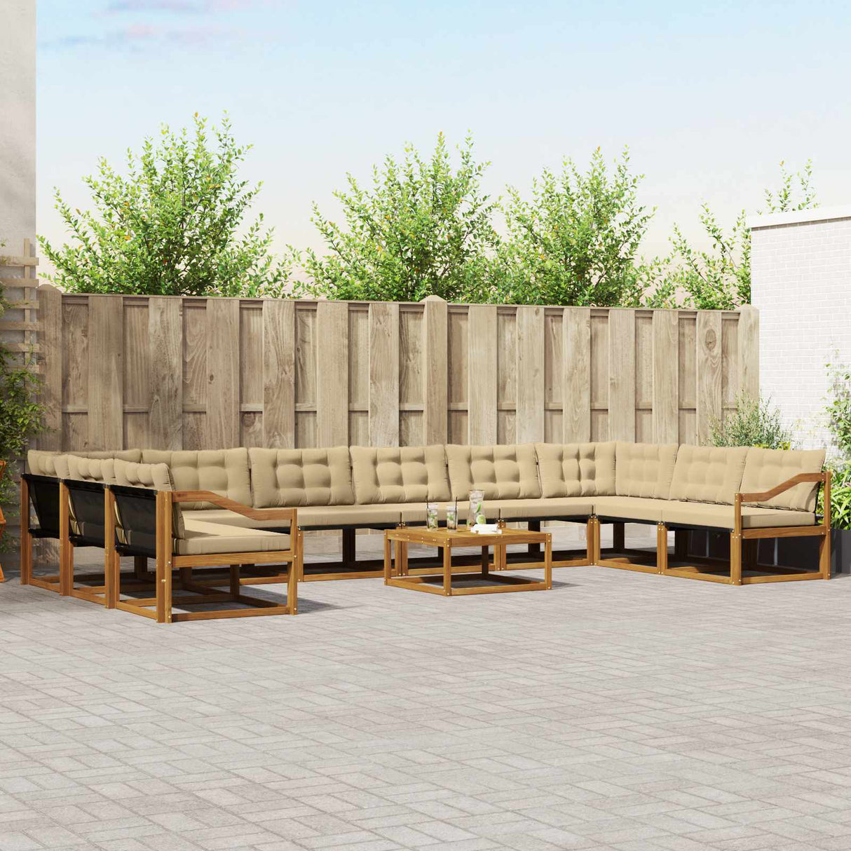 vidaXL Outdoor Sofa Set with Cushions 11 pcs Natural and Cream
