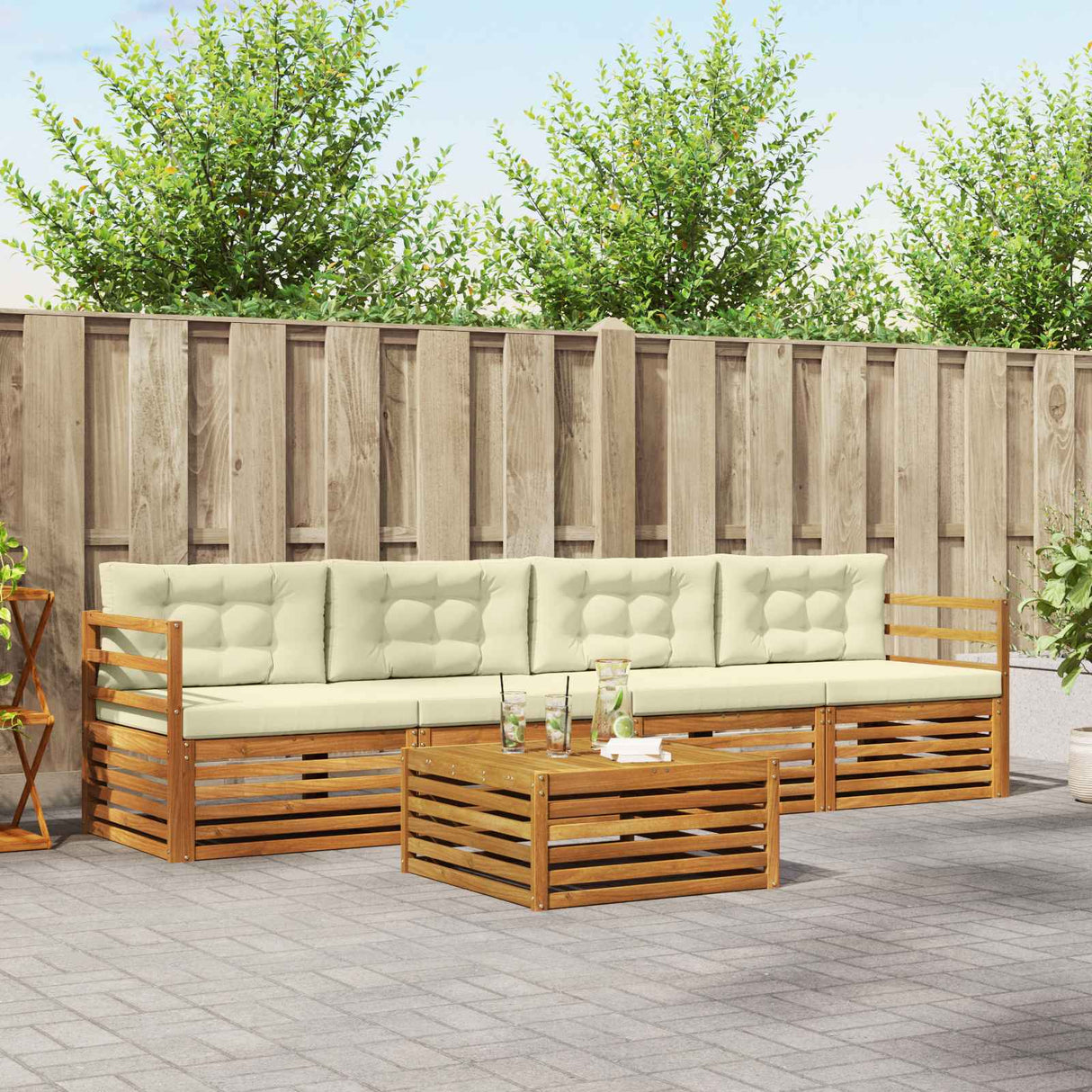 vidaXL Outdoor Sofa Set 5 pcs Natural