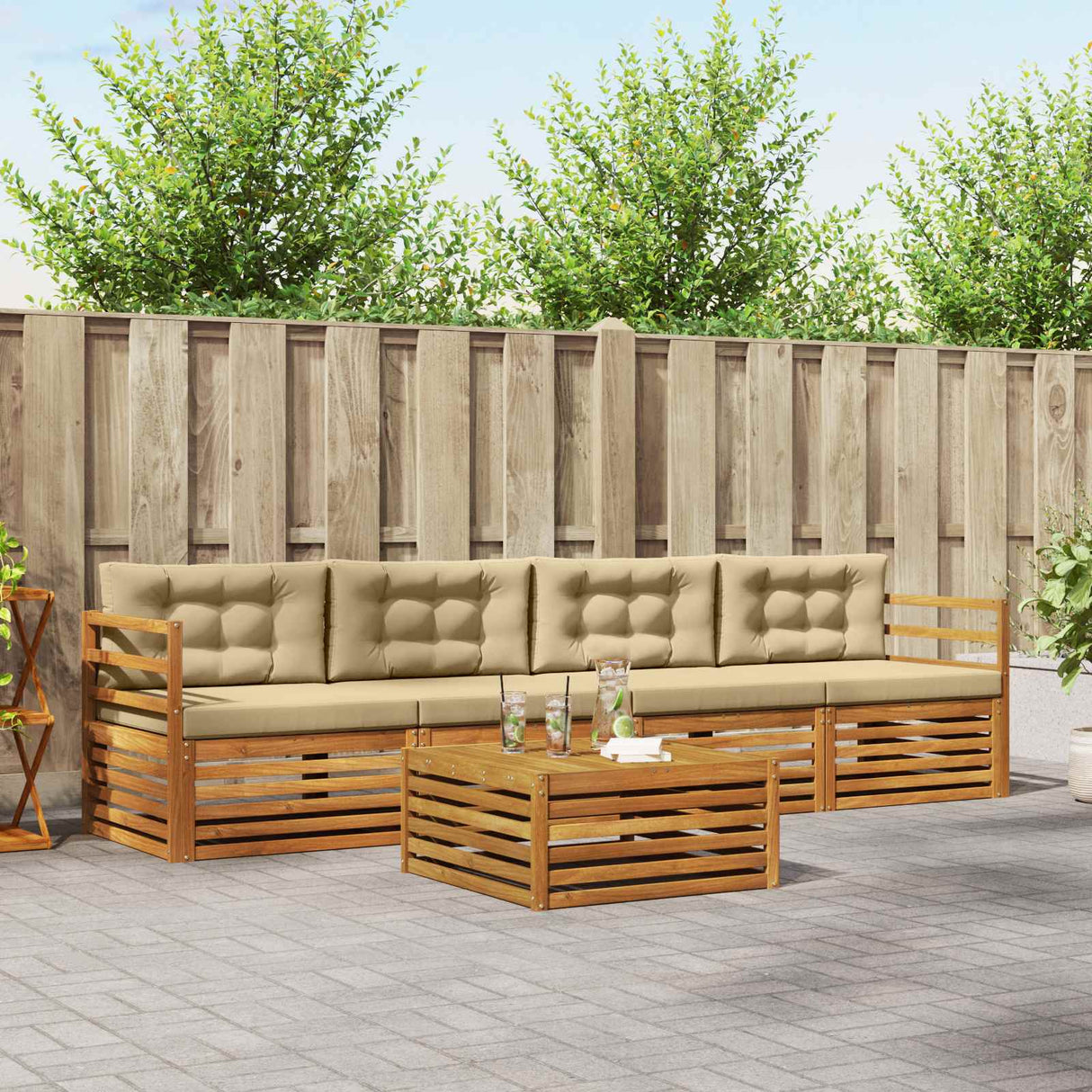 vidaXL Outdoor Sofa Set 5 pcs Natural