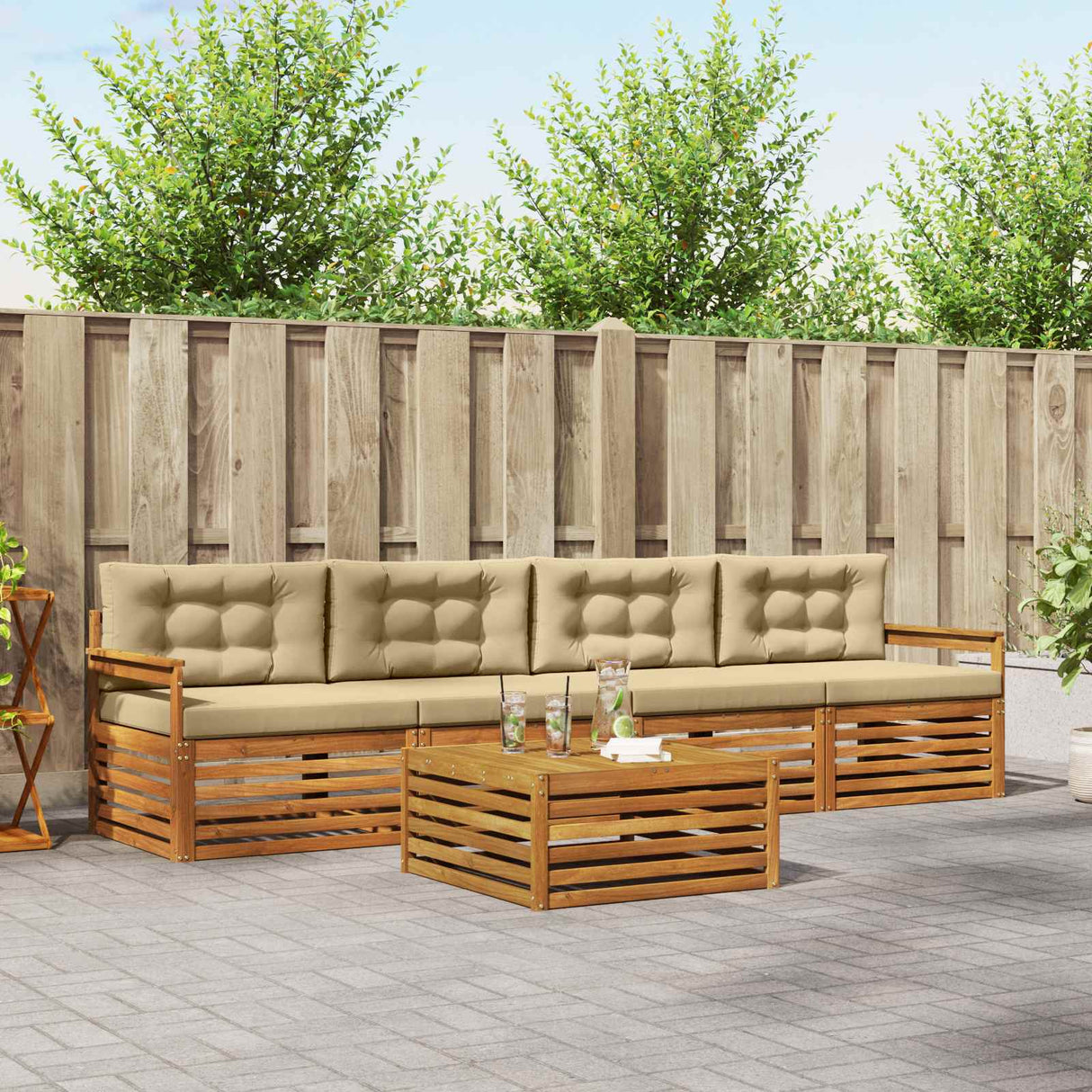 vidaXL Outdoor Sofa Set 5 pcs Natural