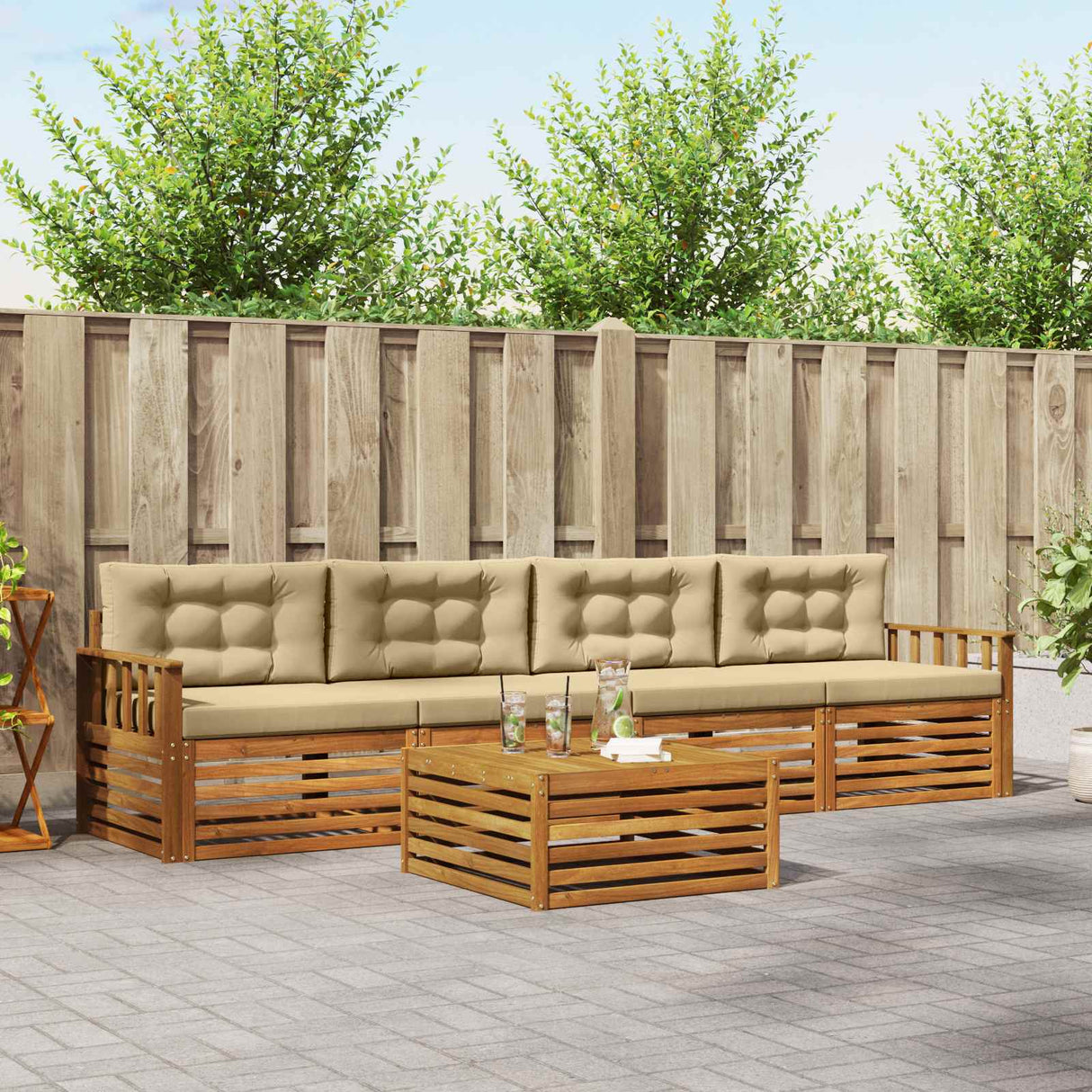 vidaXL Outdoor Sofa Set 5 pcs Natural
