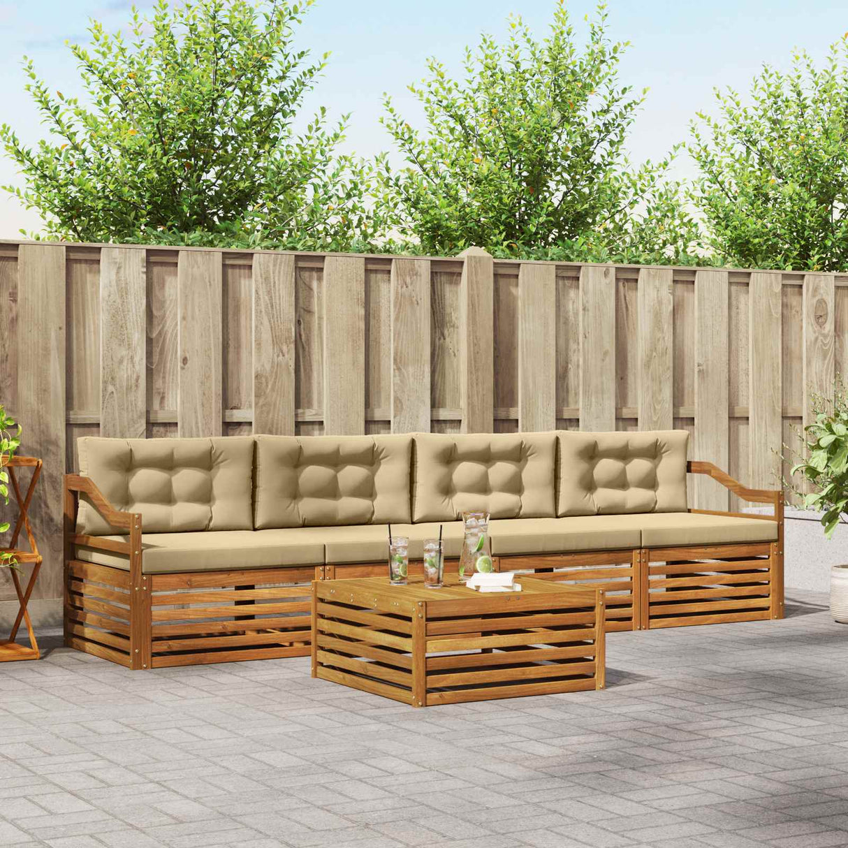 vidaXL Outdoor Sofa Set 5 pcs Natural