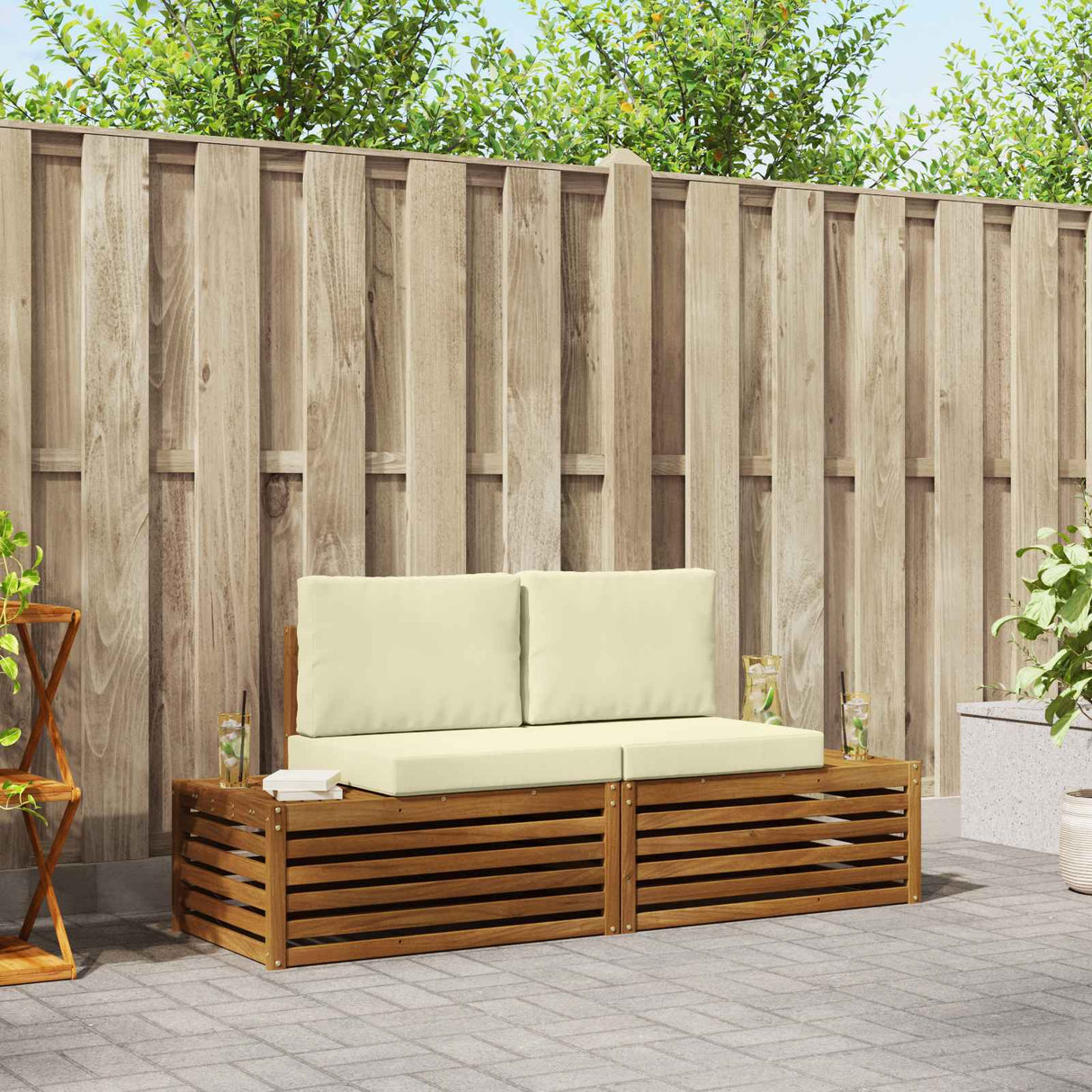 vidaXL Buiten bank set 2 Stuk Naturel 182,5 x 63 x 73 cm