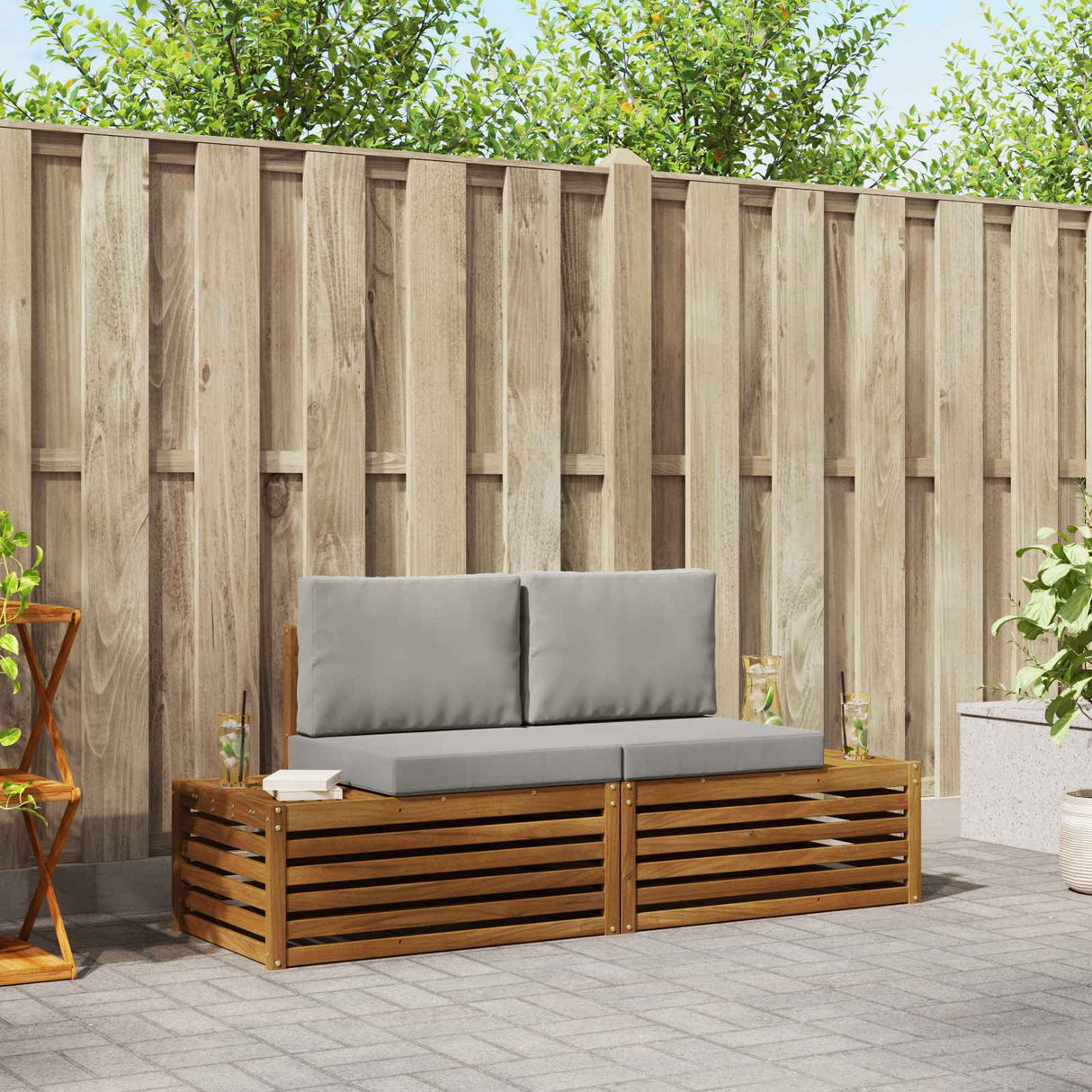 vidaXL Buiten bank set 2 Stuk Naturel 182,5 x 63 x 73 cm