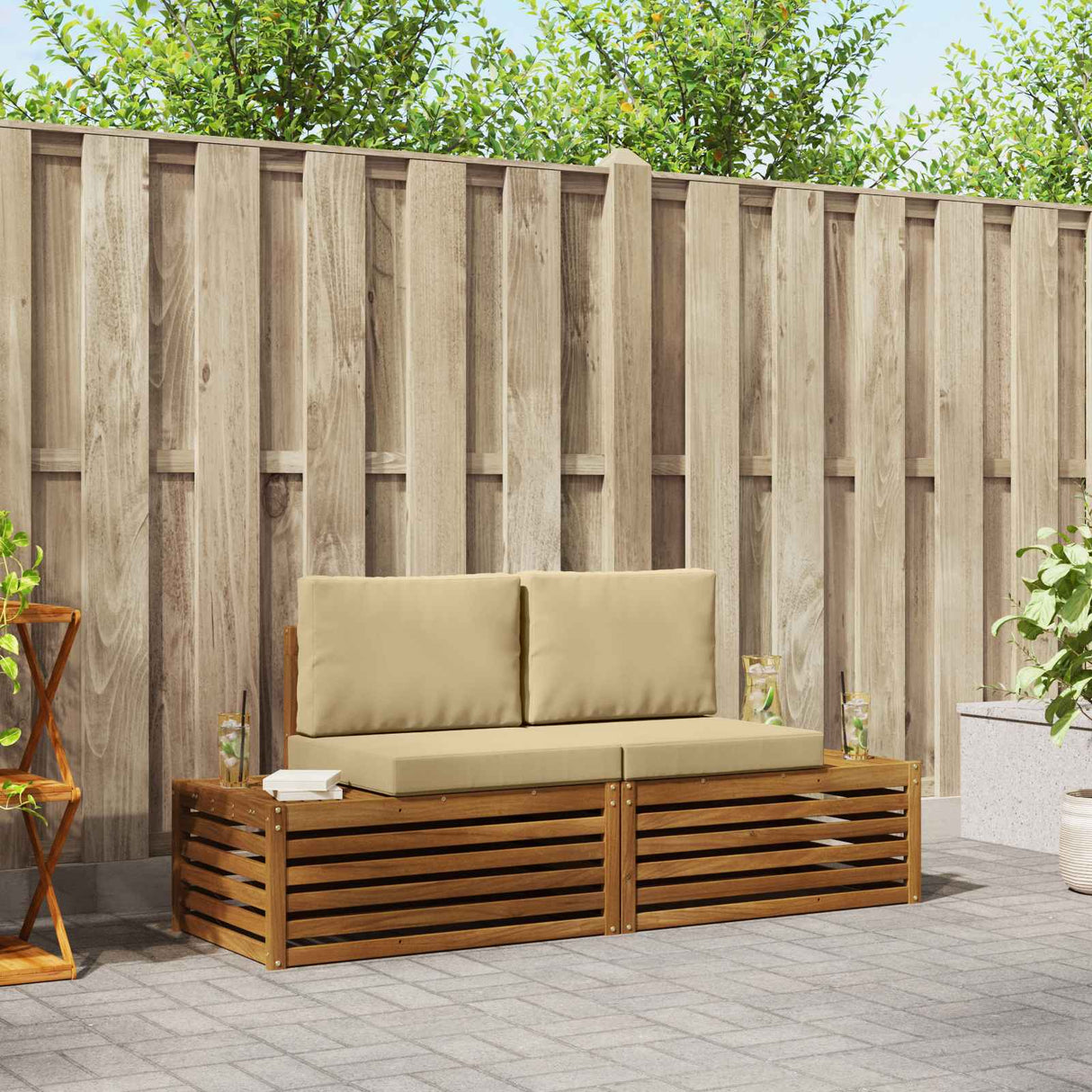 vidaXL Buiten bank set 2 Stuk Naturel 182,5 x 63 x 73 cm