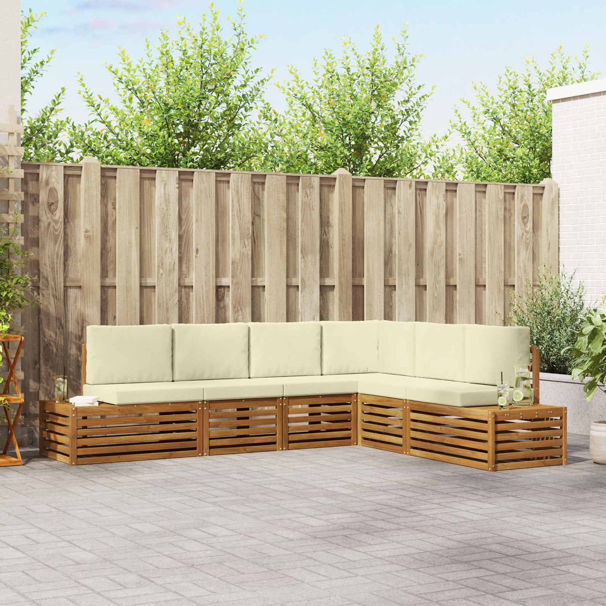 vidaXL Sofa Sets with Cushions 6 Pieces Natural and Cream