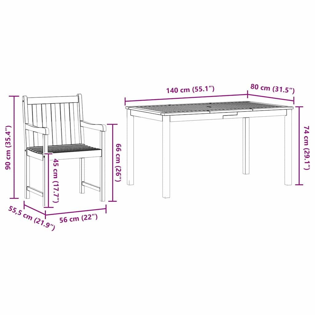 vidaXL Tuin Eettafel Set 5 pcs Bruin Massief Acacia Hout