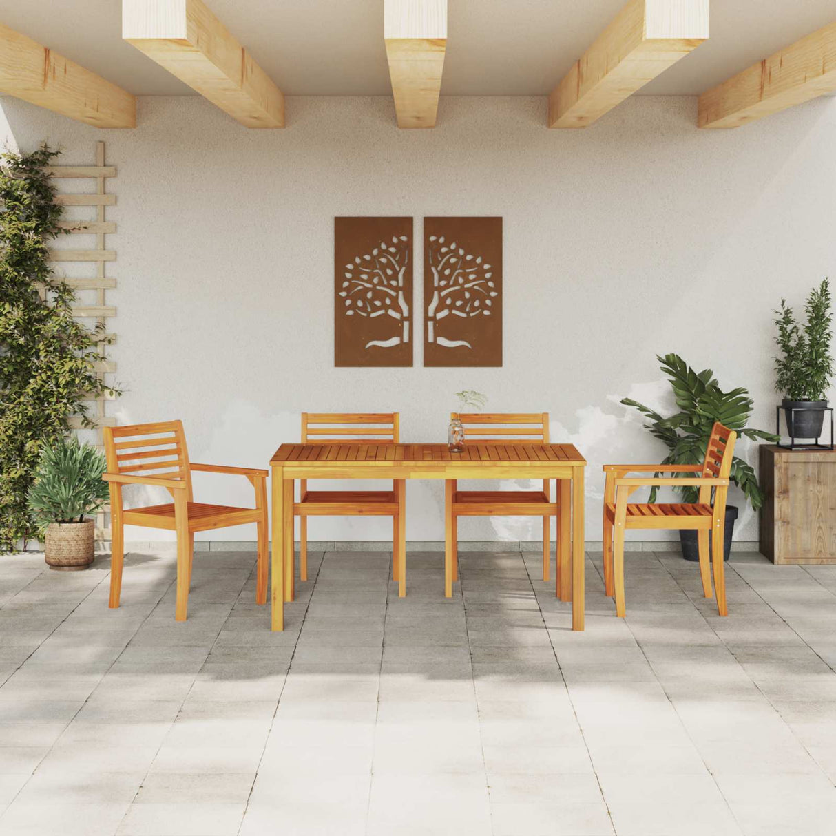 vidaXL Tuin Eettafel Set 5 pcs Bruin Massief Acacia Hout