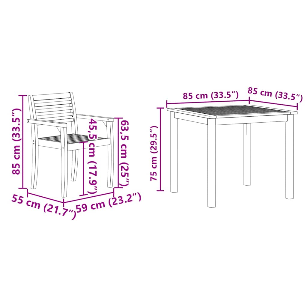 vidaXL 3-Piece Garden Dining Set Brown Solid Acacia Wood