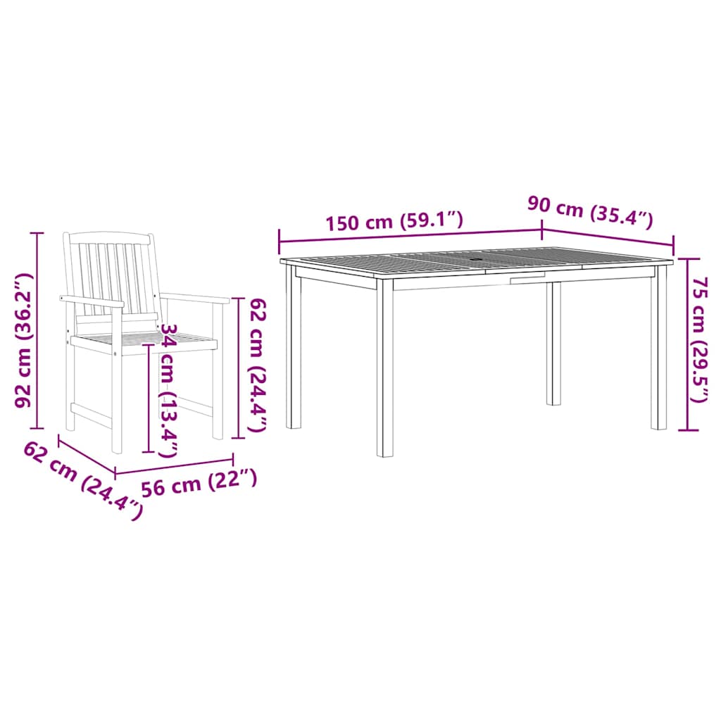 vidaXL Tuin Eettafel Set 5 pcs Bruin Massief Acacia Hout