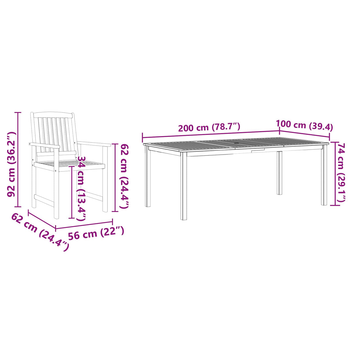 vidaXL Tuin Eettafel Set 7 pcs Bruin Massief Acacia Hout