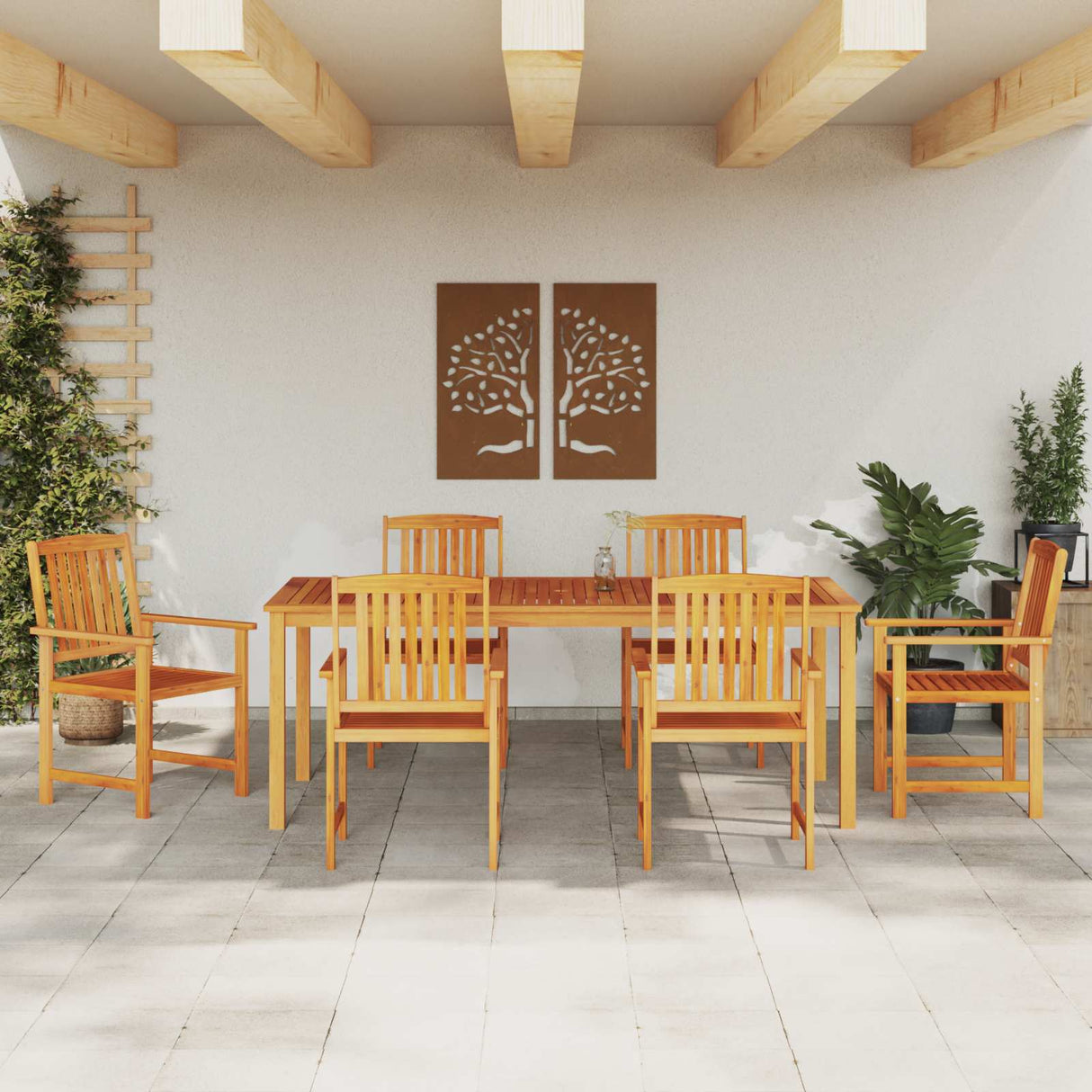 vidaXL Tuin Eettafel Set 7 pcs Bruin Massief Acacia Hout