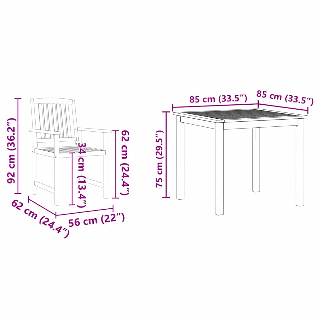 vidaXL Tuin Eettafel Set 3 pcs Bruin Massief Acacia Hout