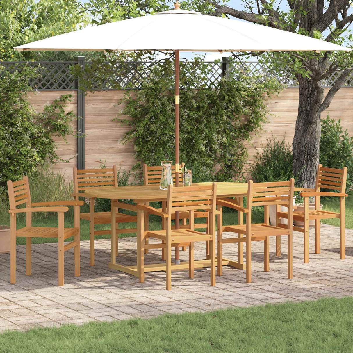 vidaXL Tuin Eettafel Set 7 pcs Bruin Massief Teakhout