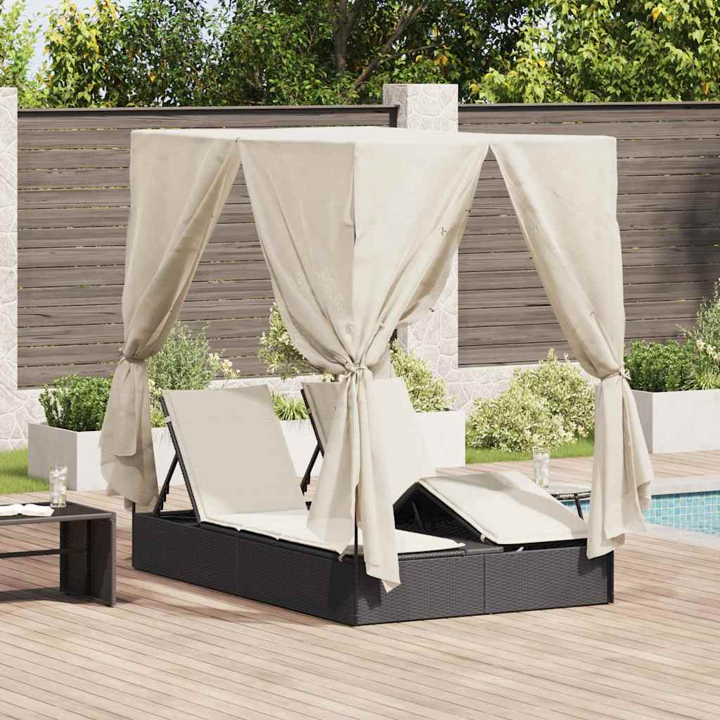 vidaXL Dubbele ligstoel Warmwit 205 x 129 x 200 cm poly rattan