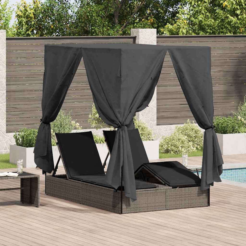 vidaXL Dubbele ligstoel Warmwit 205 x 129 x 200 cm poly rattan