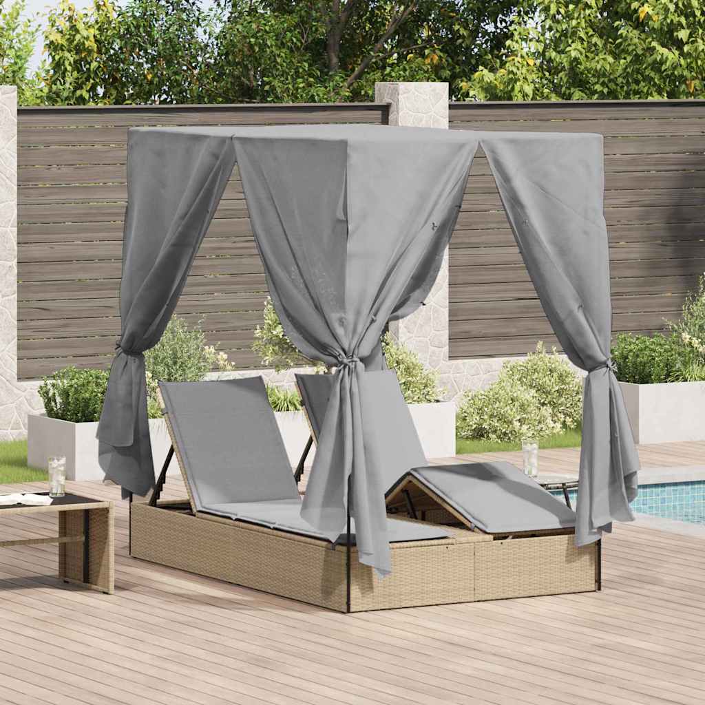 vidaXL Dubbele ligstoel Warmwit 205 x 129 x 200 cm poly rattan
