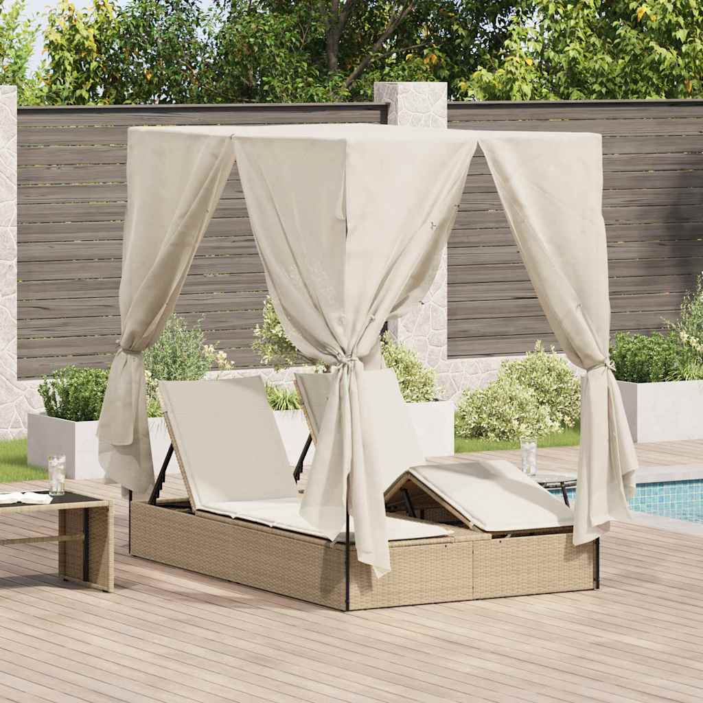vidaXL Dubbele ligstoel Warmwit 205 x 129 x 200 cm poly rattan