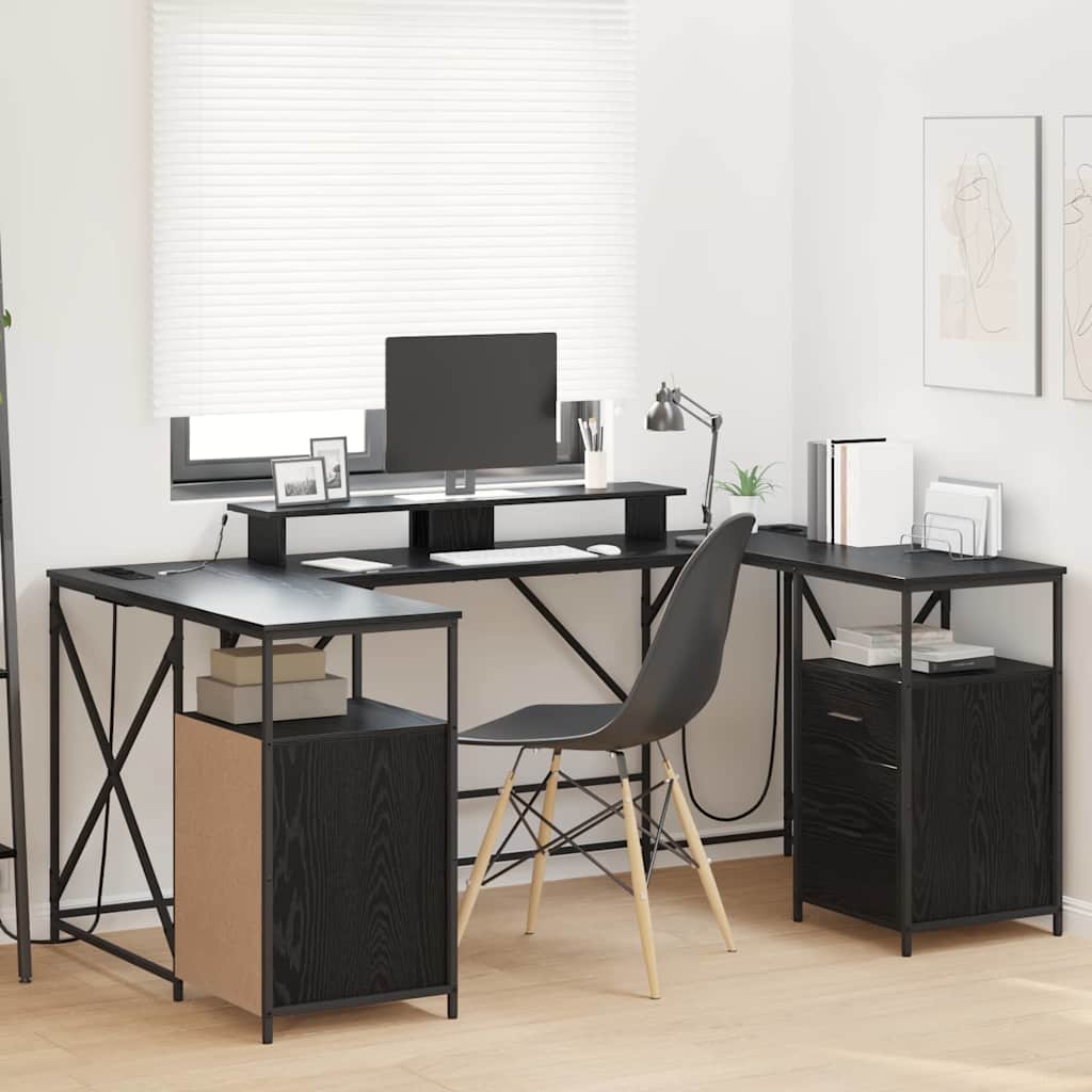 vidaXL Desk with Drawer Black Oak 182 x 101 x 87.5 cm Engineered Wood