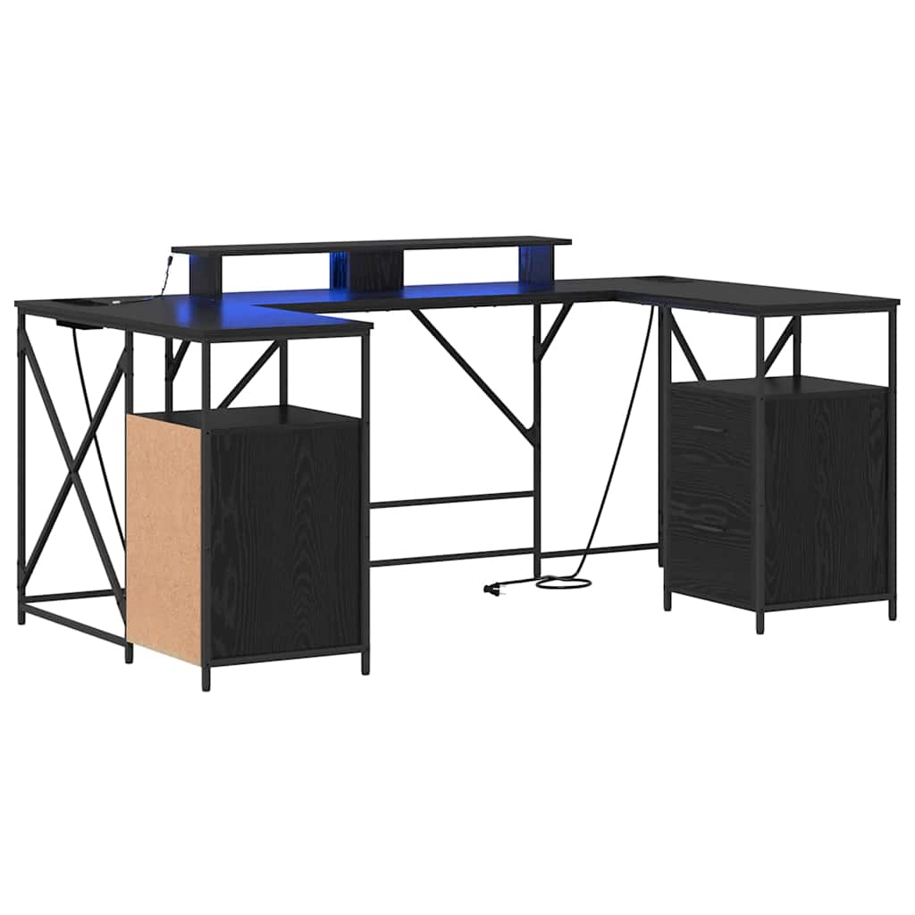 vidaXL Desk with Drawer Black Oak 182 x 101 x 87.5 cm Engineered Wood