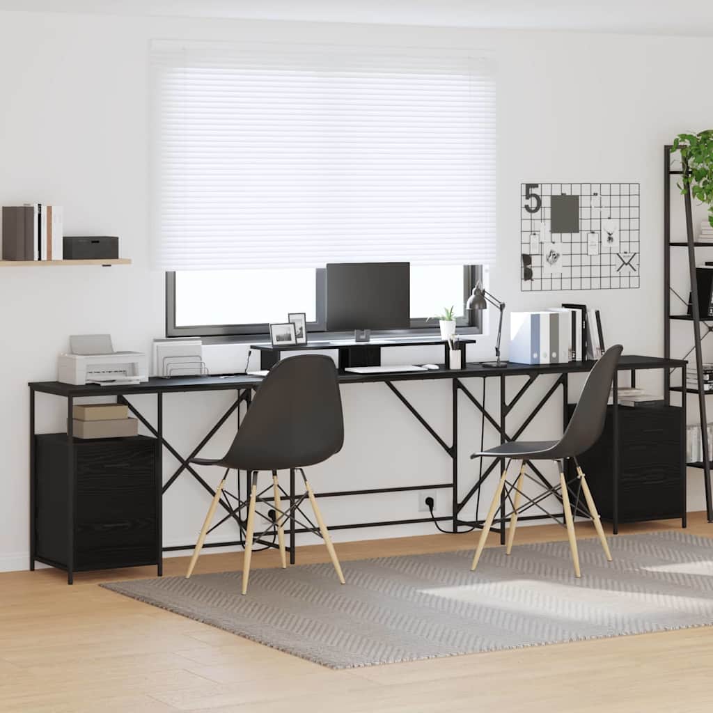 vidaXL Desk with Drawer Black Oak 182 x 101 x 87.5 cm Engineered Wood