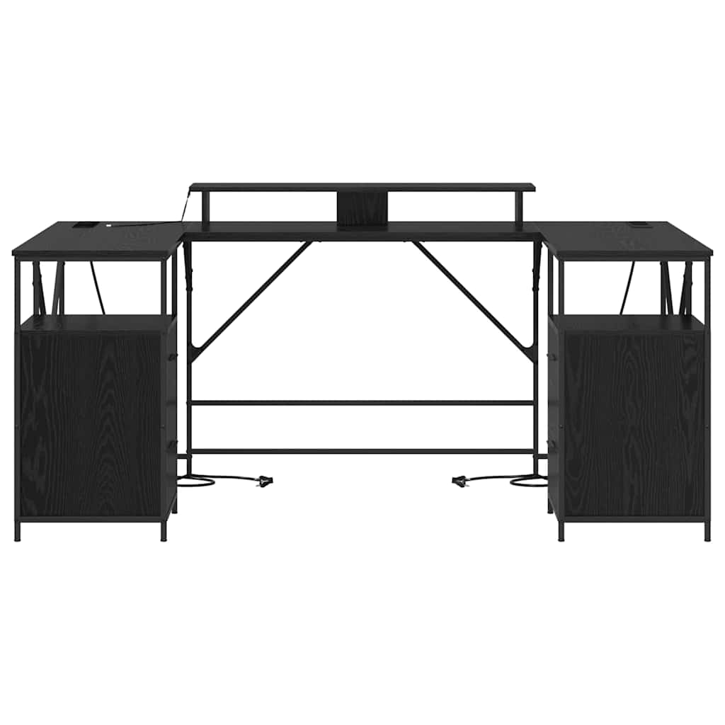 vidaXL Desk with Drawer Black Oak 182 x 101 x 87.5 cm Engineered Wood