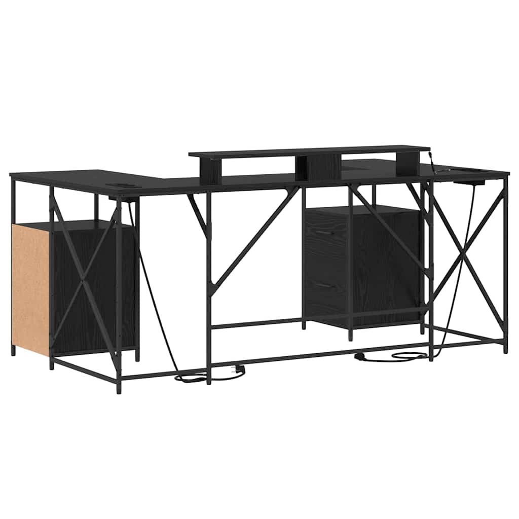 vidaXL Desk with Drawer Black Oak 182 x 101 x 87.5 cm Engineered Wood