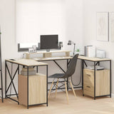 vidaXL Desk with Drawer Black Oak 182 x 101 x 87.5 cm Engineered Wood