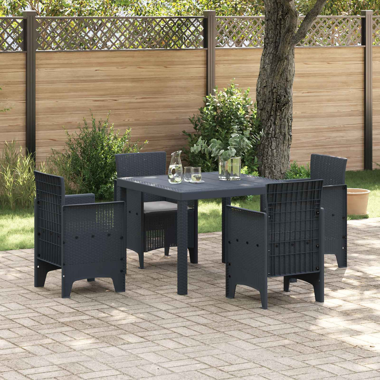 vidaXL Tuin Eettafel Set 5 pcs Antraciet Polypropyleen