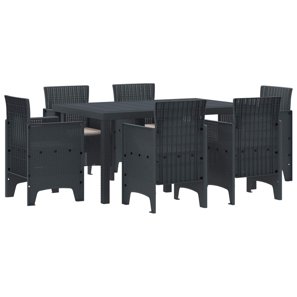 vidaXL Tuin Eettafel Set 7 pcs Antraciet Polt riet