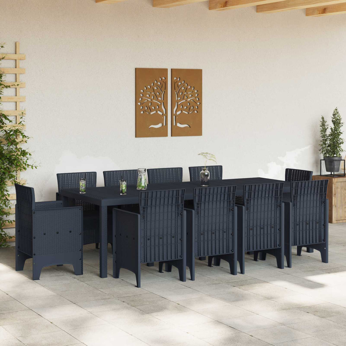 vidaXL Tuin Eettafel Set 11 pcs Antraciet Polypropyleen