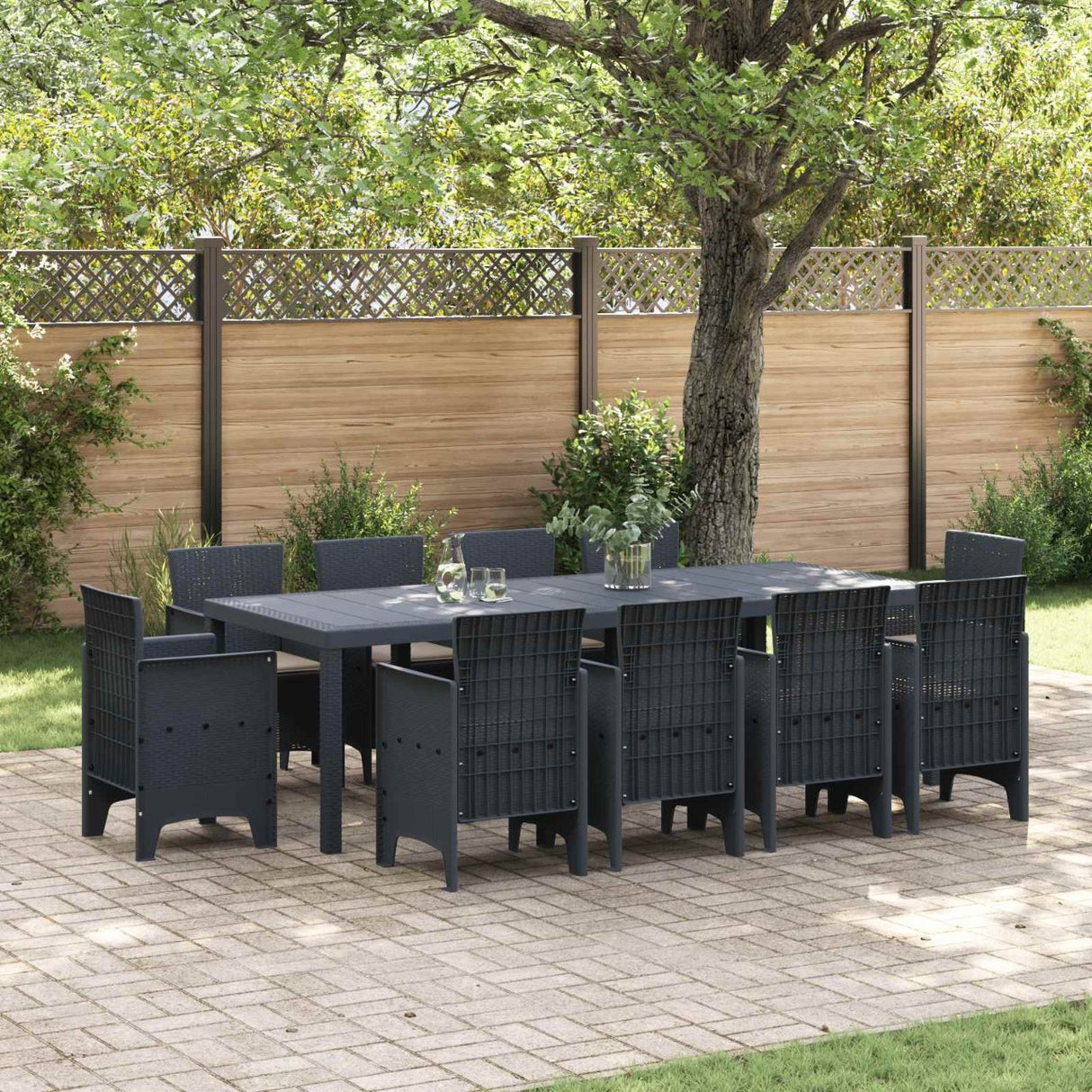 vidaXL Tuin Eettafel Set 11 pcs Antraciet Polypropyleen