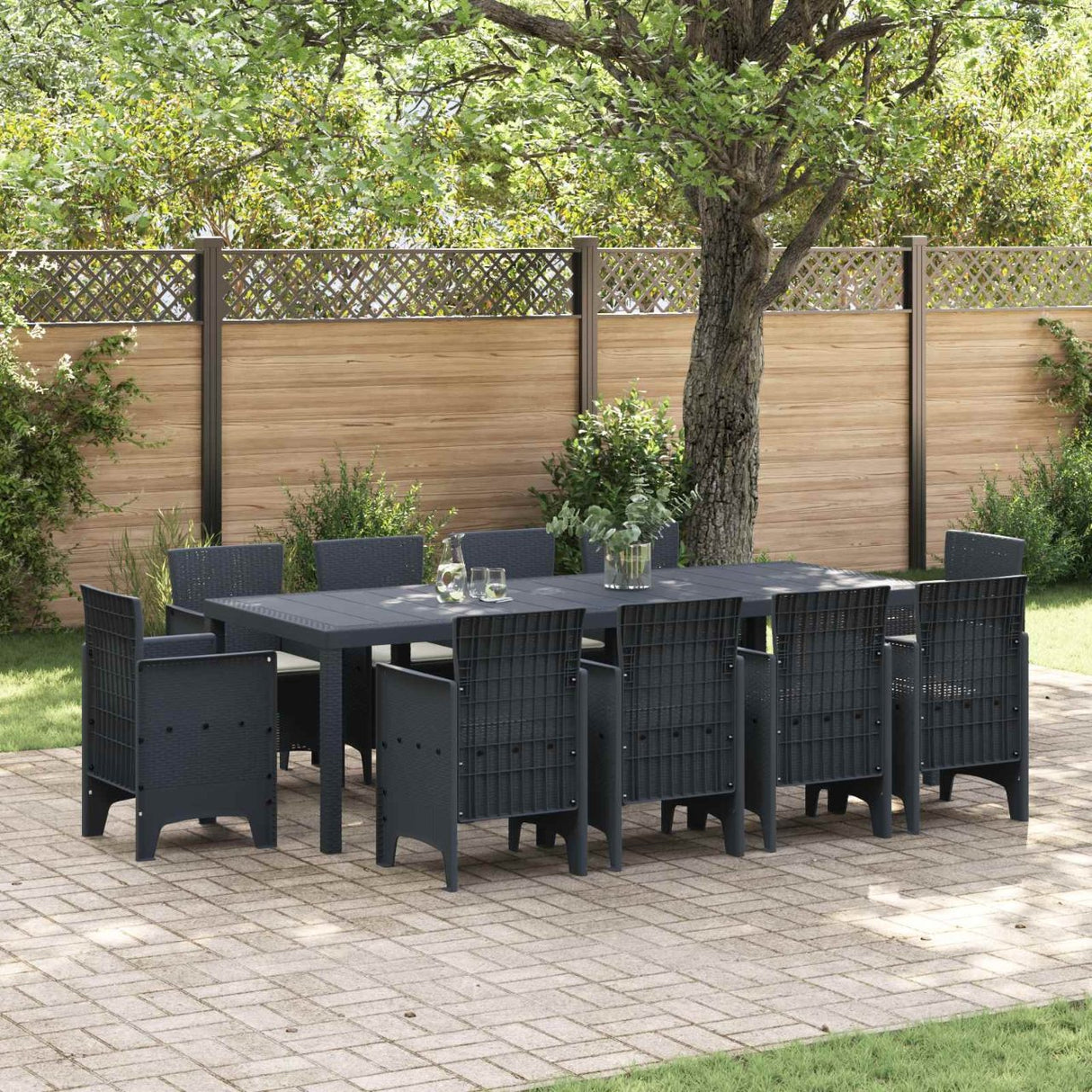 vidaXL Tuin Eettafel Set 11 pcs Antraciet Polypropyleen