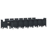 vidaXL Tuin eettafelset met kussens met kussen 17 pcs Antraciet PP