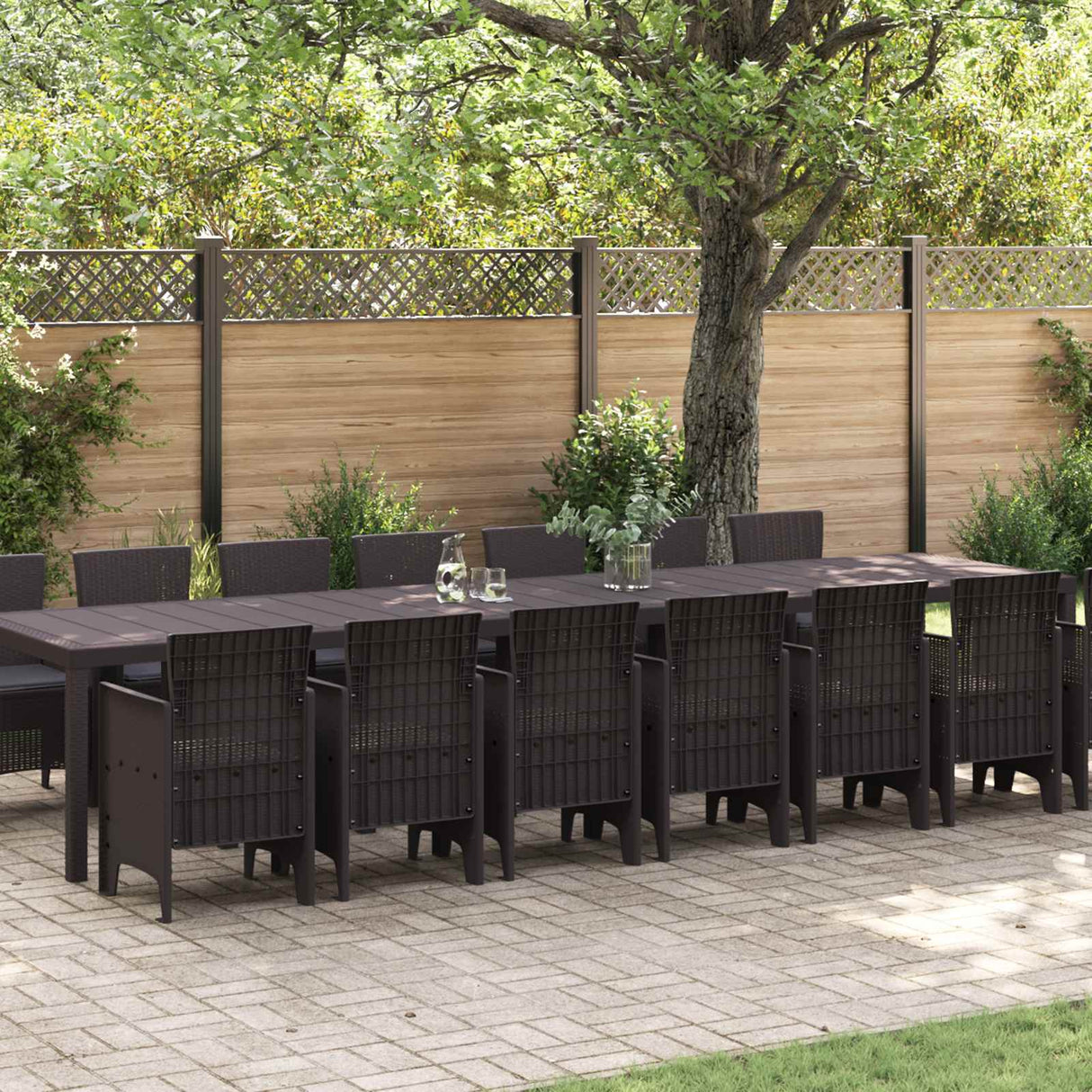 vidaXL Tuin eettafelset met kussens met kussen 17 pcs Antraciet PP