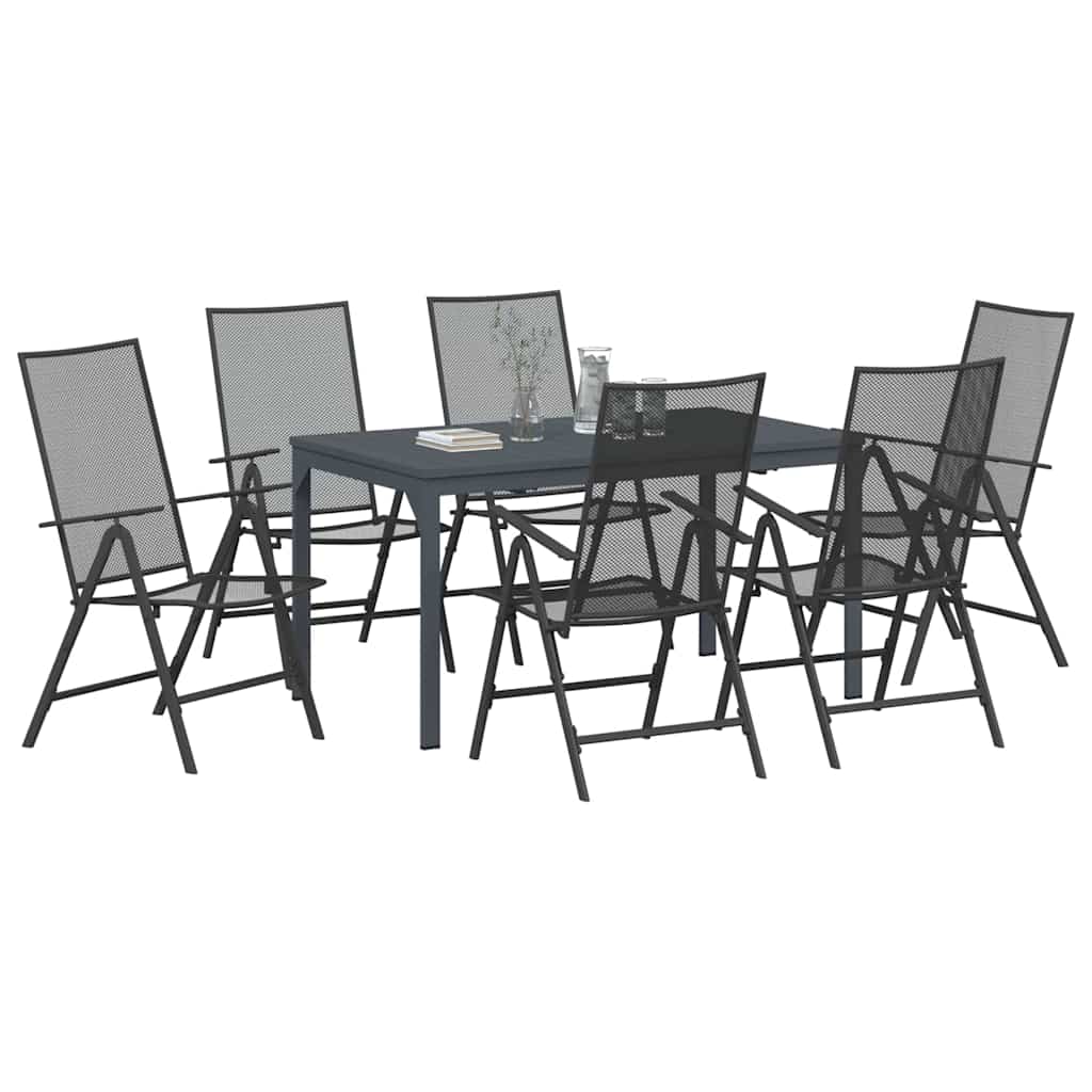 vidaXL Tuin Eettafel Set 7 pcs Antraciet Poedergecoat staal