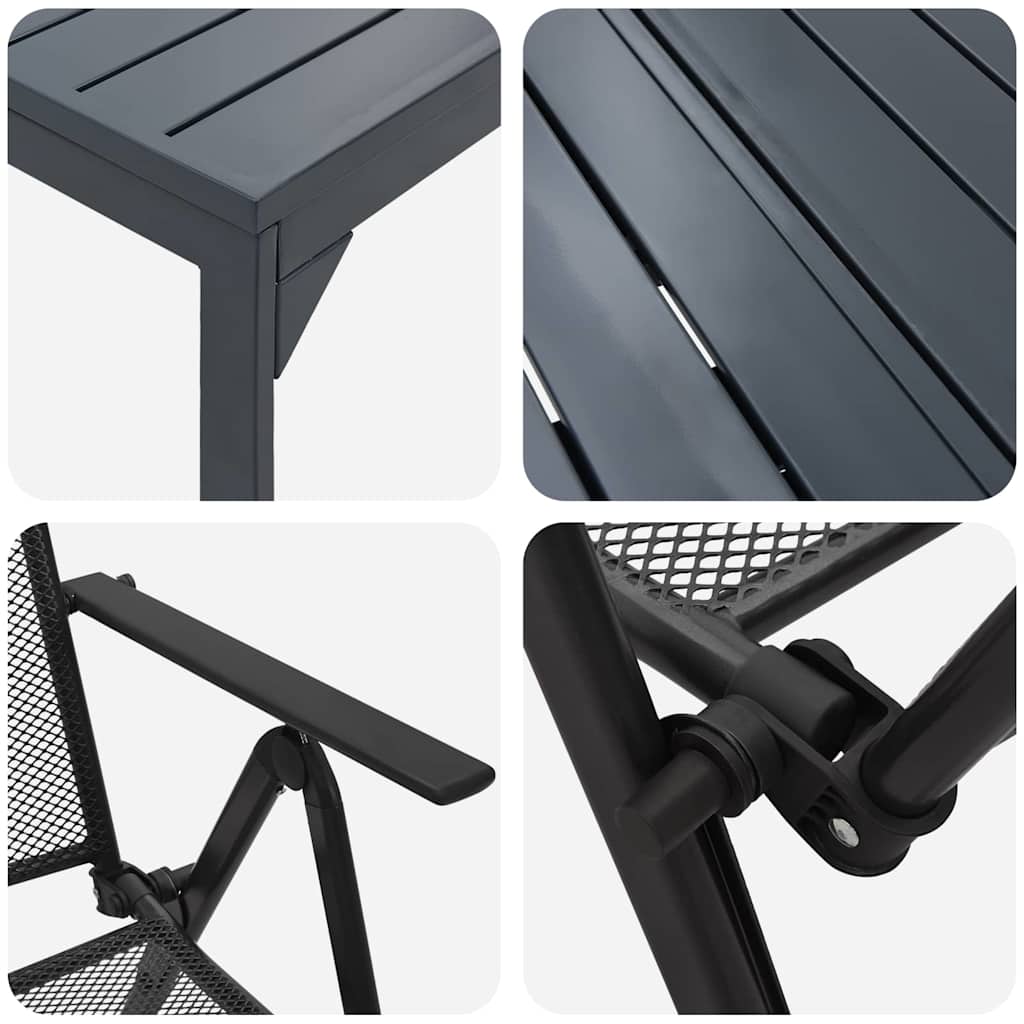 vidaXL Tuin Eettafel Set 7 pcs Antraciet Poedergecoat staal