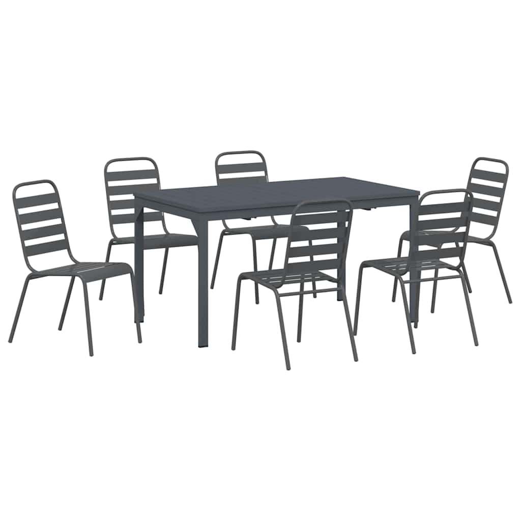vidaXL Tuin Eettafel Set 9 pcs Antraciet Poedergecoat staal