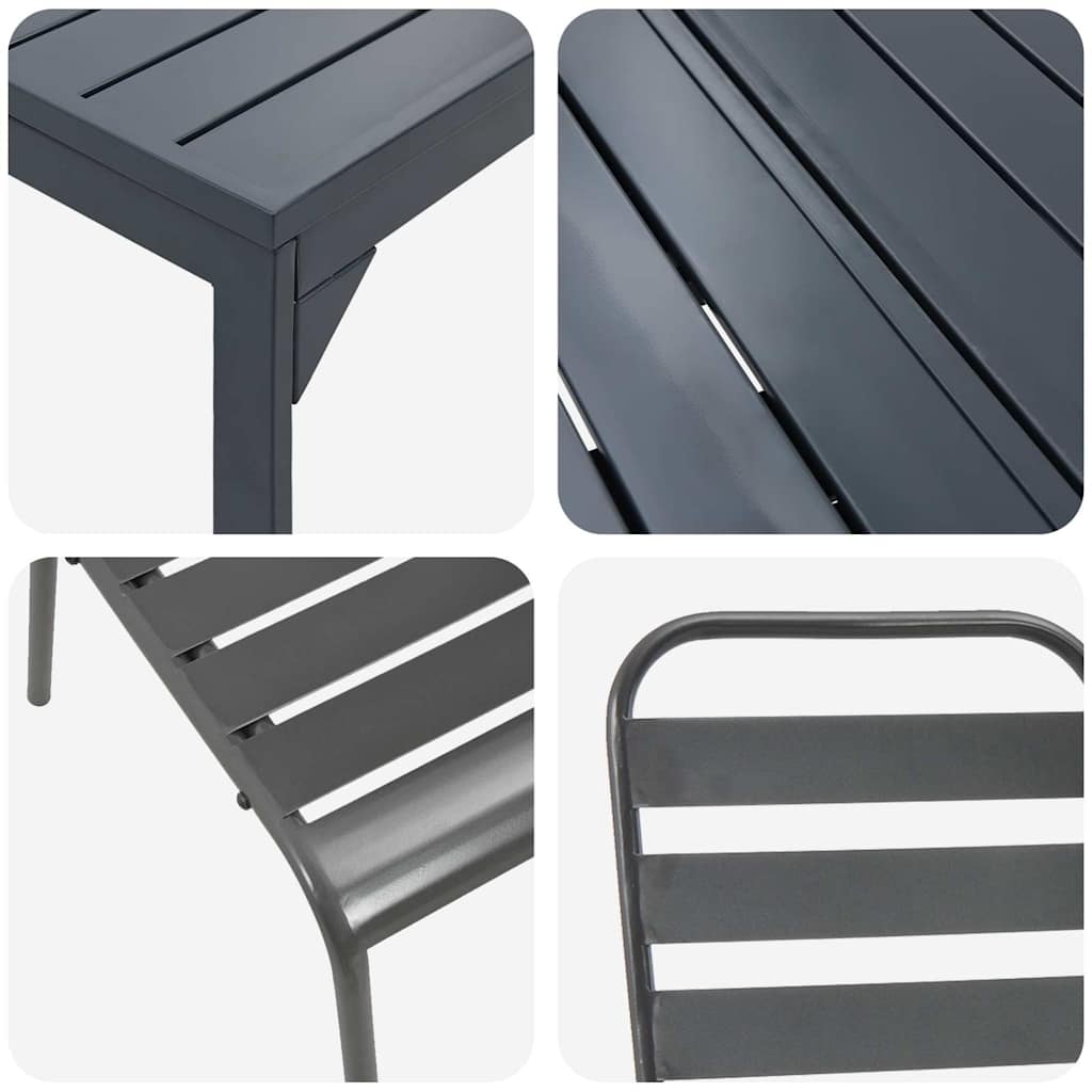 vidaXL Tuin Eettafel Set 9 pcs Antraciet Poedergecoat staal