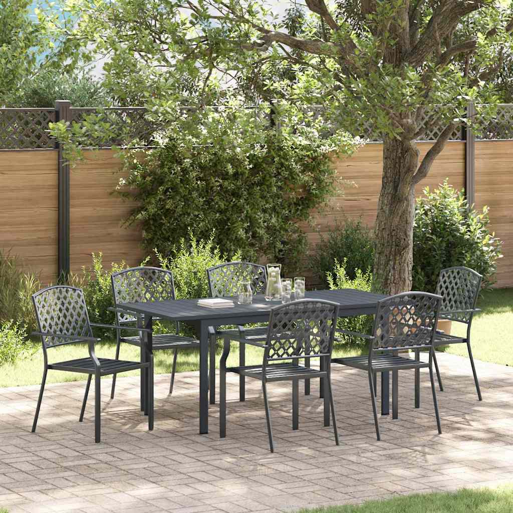 vidaXL Tuin Eettafel Set 7 pcs Antraciet Poedergecoat staal