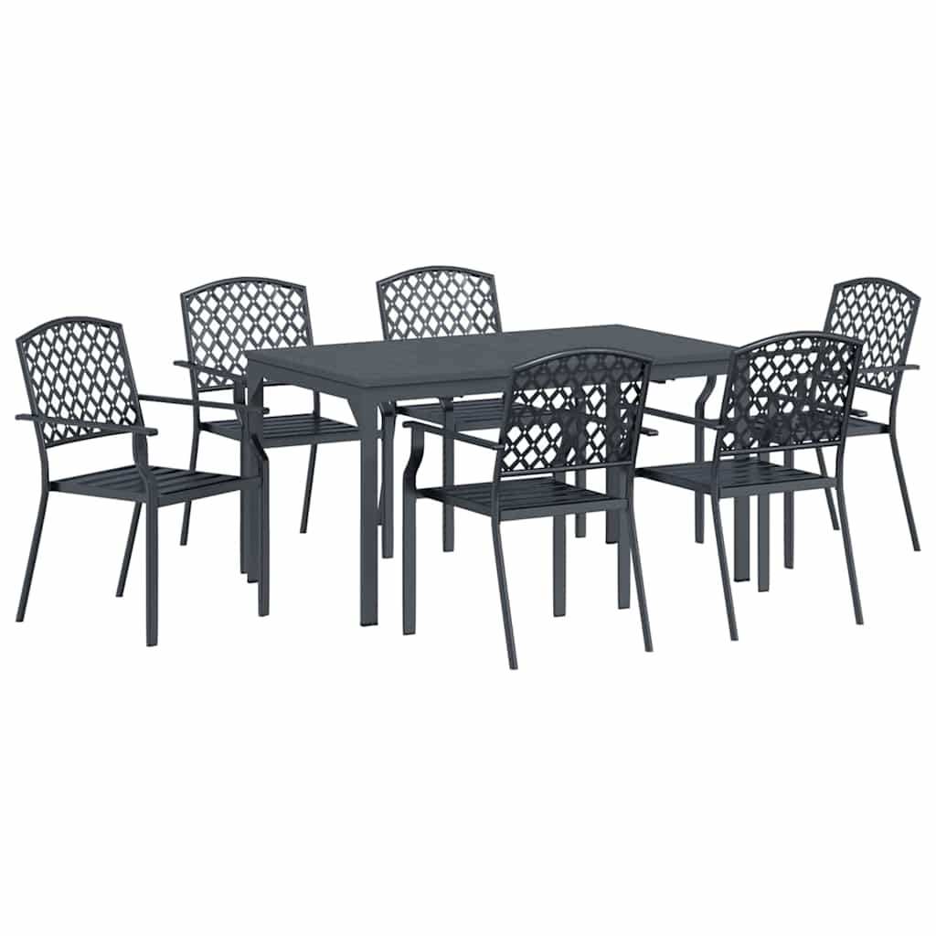 vidaXL Tuin Eettafel Set 7 pcs Antraciet Poedergecoat staal