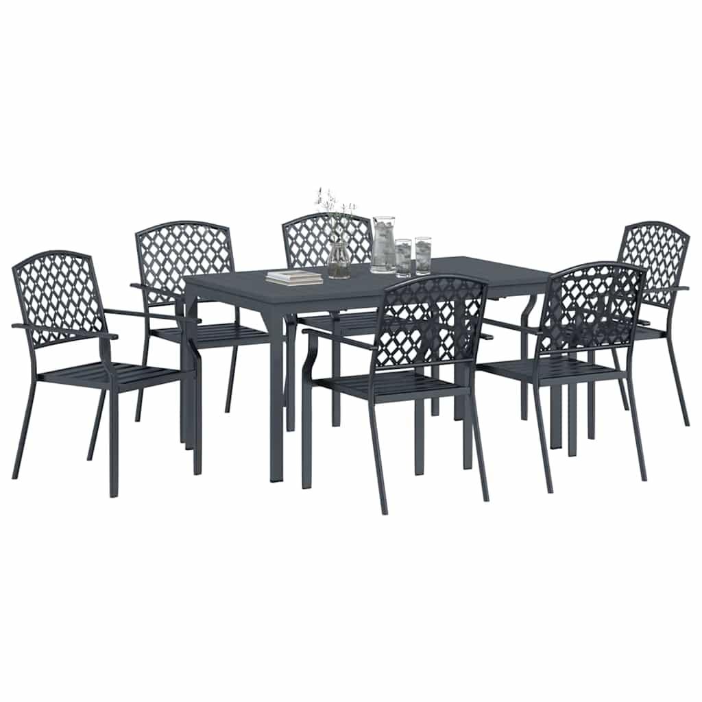 vidaXL Tuin Eettafel Set 7 pcs Antraciet Poedergecoat staal