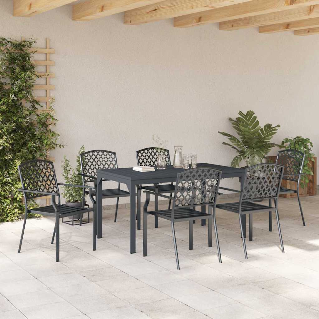 vidaXL Tuin Eettafel Set 7 pcs Antraciet Poedergecoat staal