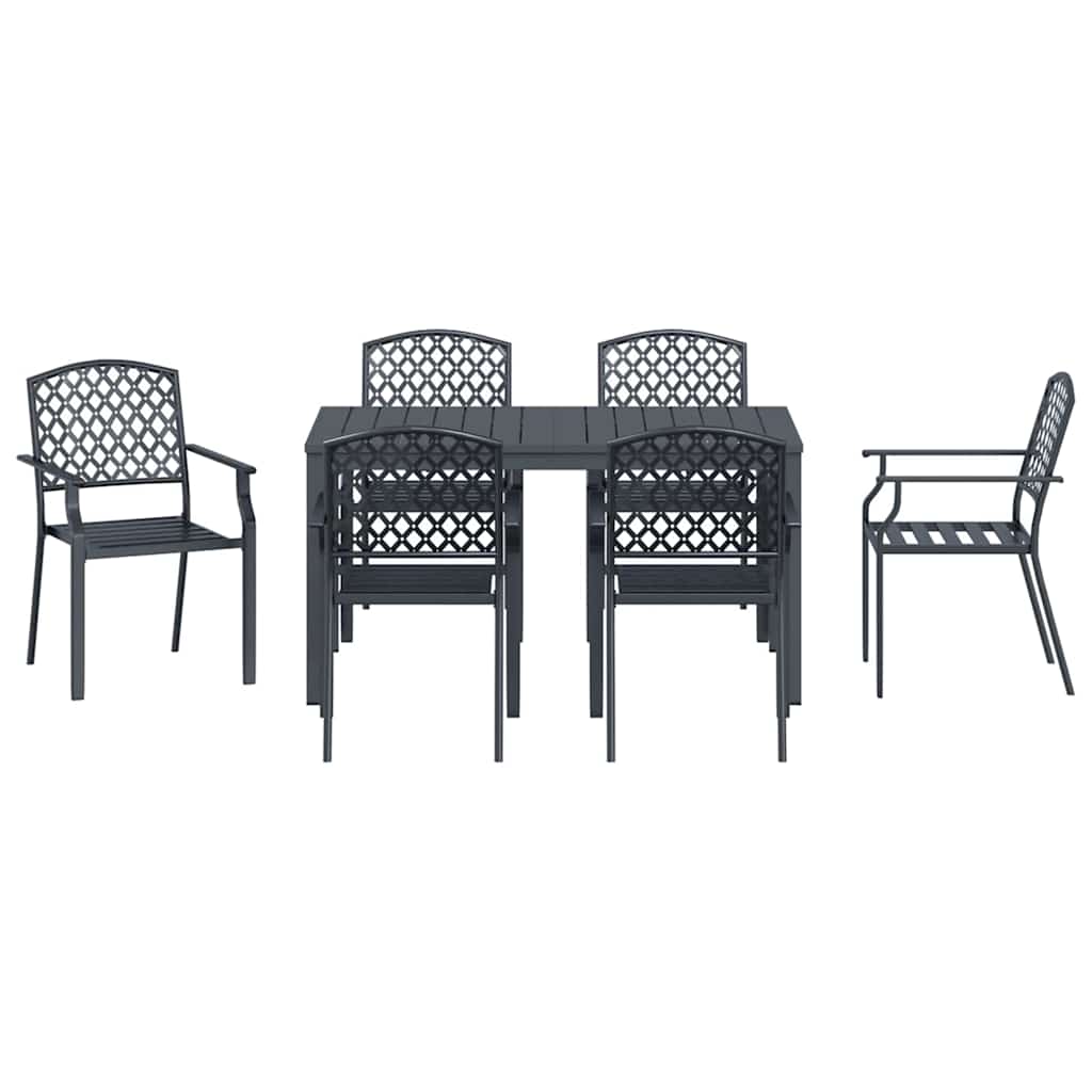 vidaXL Tuin Eettafel Set 7 pcs Antraciet Poedergecoat staal