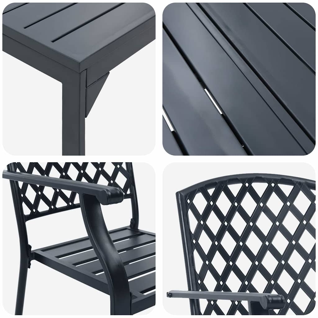 vidaXL Tuin Eettafel Set 7 pcs Antraciet Poedergecoat staal
