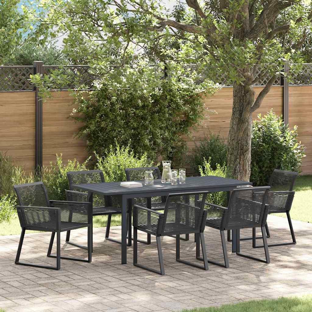 vidaXL Tuin Eettafel Set 7 pcs Zwart poly rattan