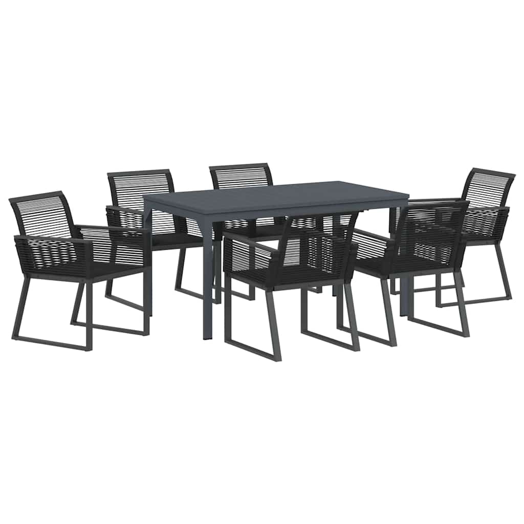 vidaXL Tuin Eettafel Set 7 pcs Zwart poly rattan