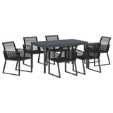 vidaXL Tuin Eettafel Set 7 pcs Zwart poly rattan