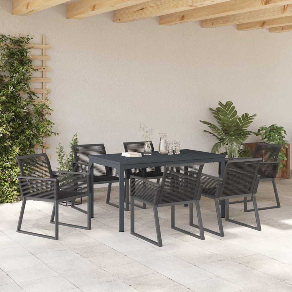 vidaXL Tuin Eettafel Set 7 pcs Zwart poly rattan