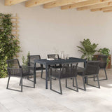 vidaXL Tuin Eettafel Set 7 pcs Zwart poly rattan